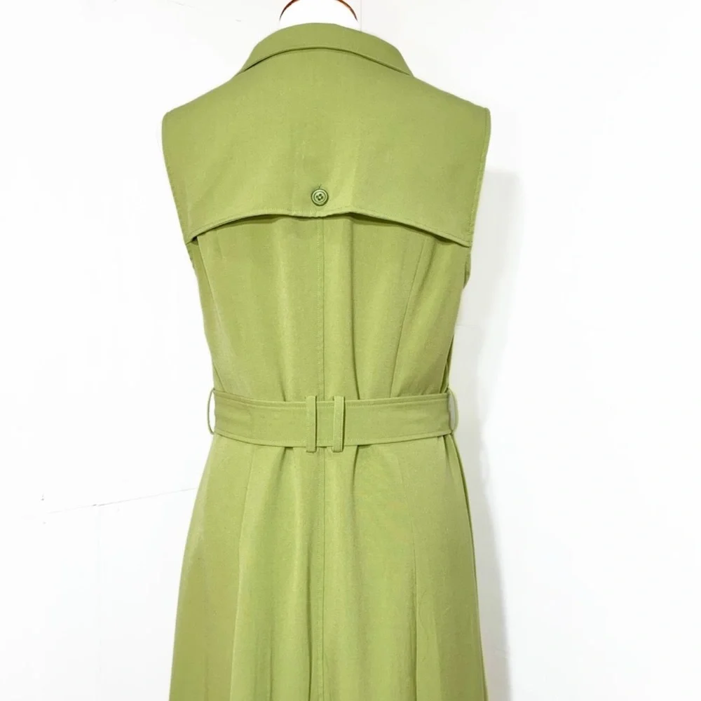 SOLD-Modcloth Buttondown Belted Olive Green Sleeveless Shirtdress - Picture 4 of 12